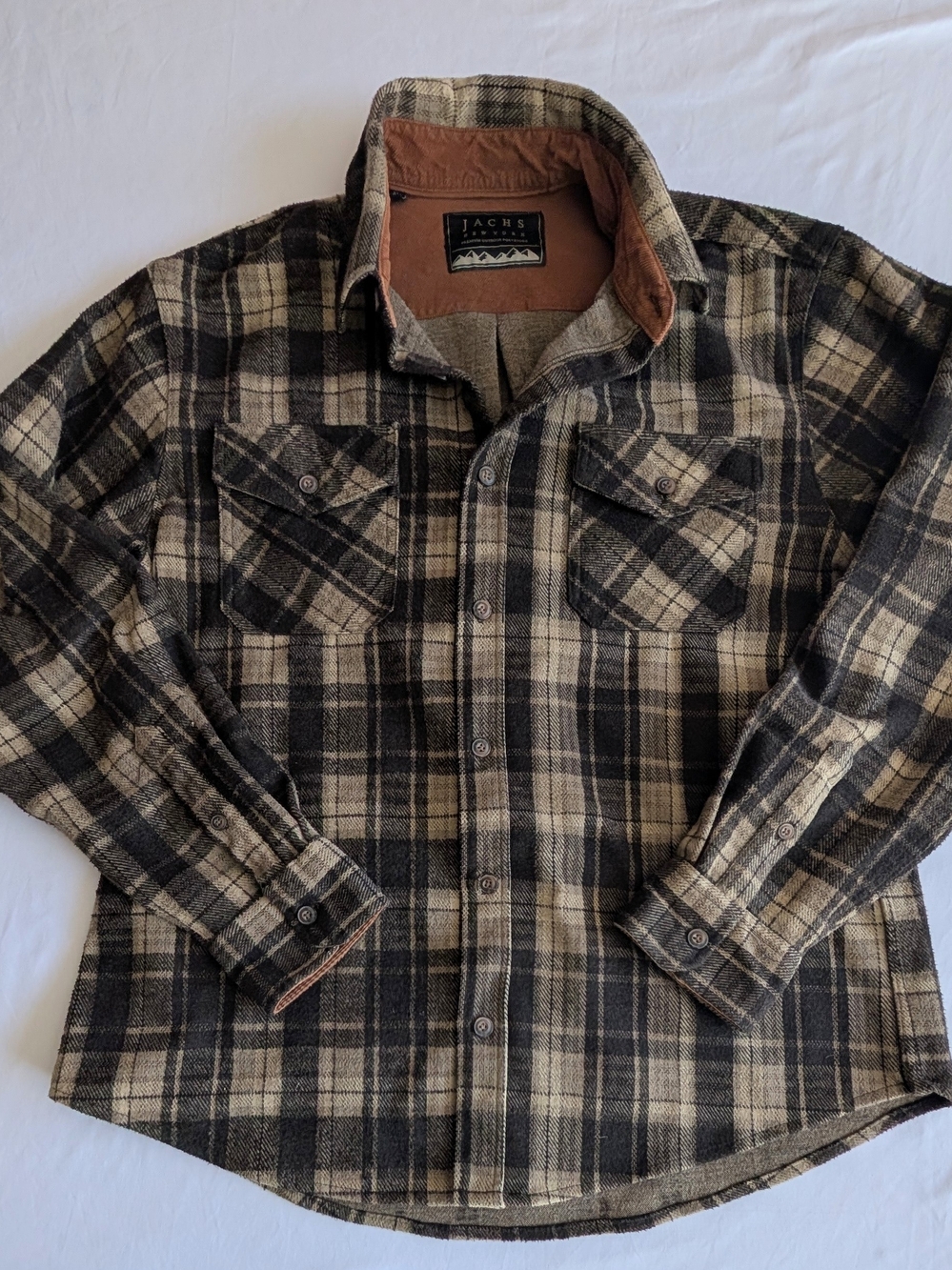 Jachs NY Plaid Button-Up Shirt Jacket in Black & Tan